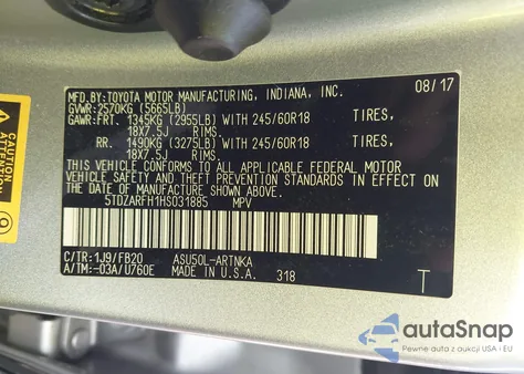 2017 Toyota Highlander Le from USA, damaged, VIN 5TDZARFH1HS031885